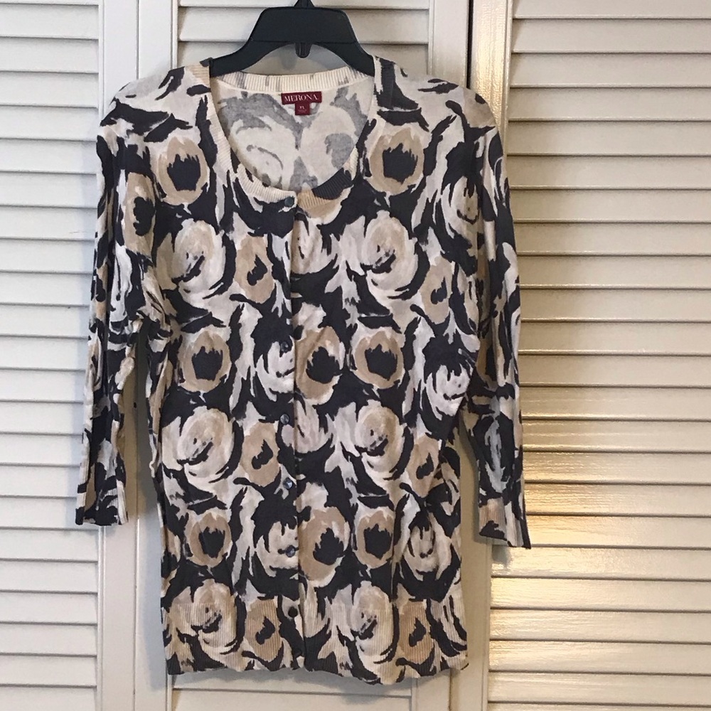 Merona Black and Cream Floral Cardigan